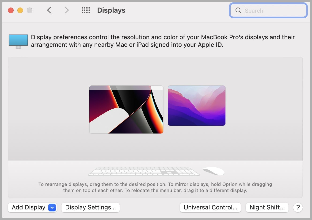 Capture d'écran des paramètres d'affichage macOS sur Mac