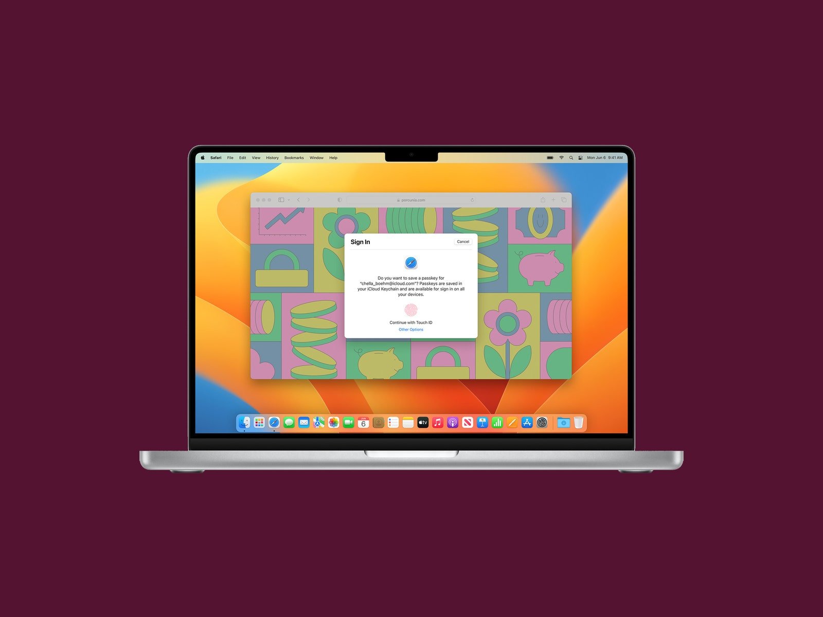 MacBook affichant la fonctionnalité MacOS Ventura Passkey