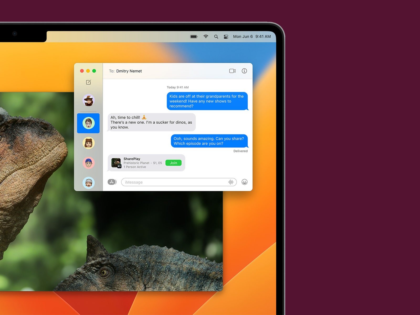 MacBook affichant la fonctionnalité MacOS Messages SharePlay