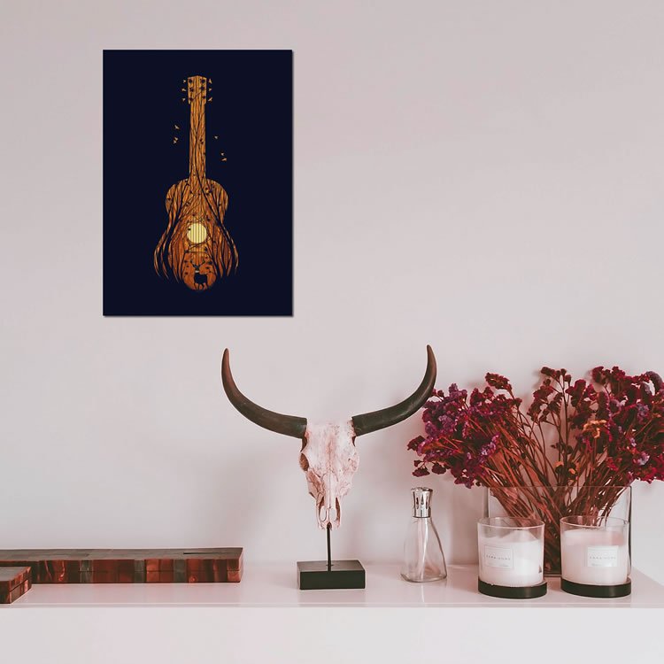 Displate inspiré de la guitare, de la musique et de la nature : à collectionner, fabriqué à la main, monté sur aimant, affiche en métal