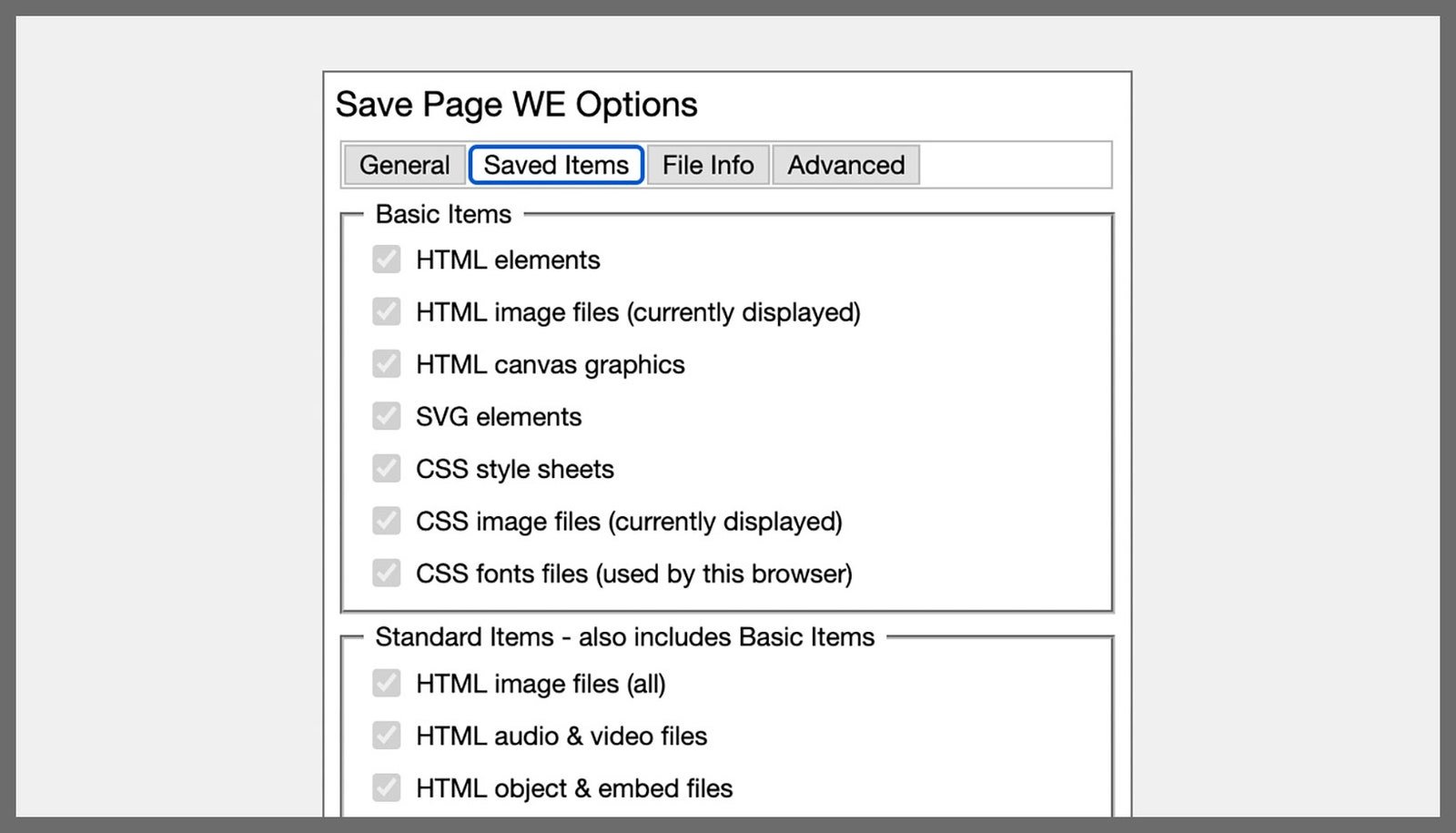 capture d'écran des options de sauvegarde de la page WE