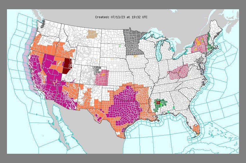 Carte des dômes thermiques des États-Unis